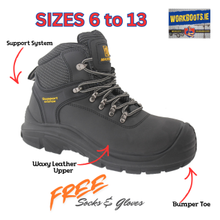 Max Steel Black Laced Safety Boot + Free Socks & Gloves