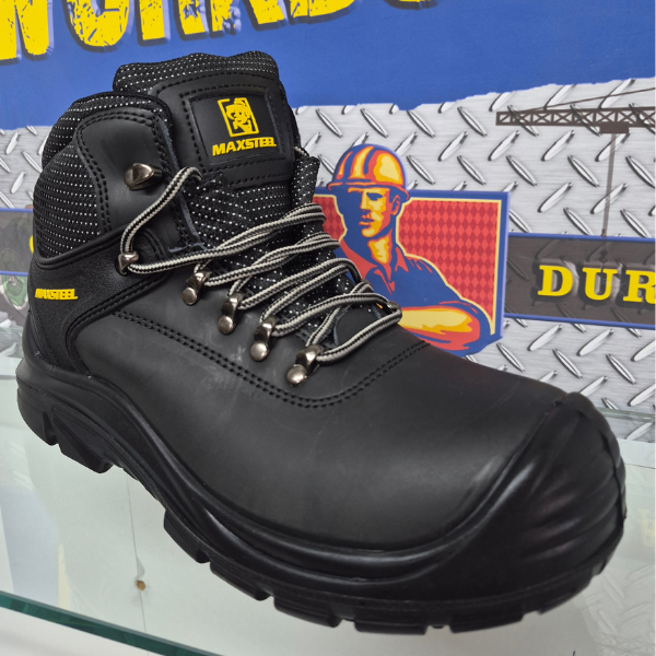 Max Steel Black Laced Safety Boot + Free Socks Gloves Fibre Cloth - Image 3