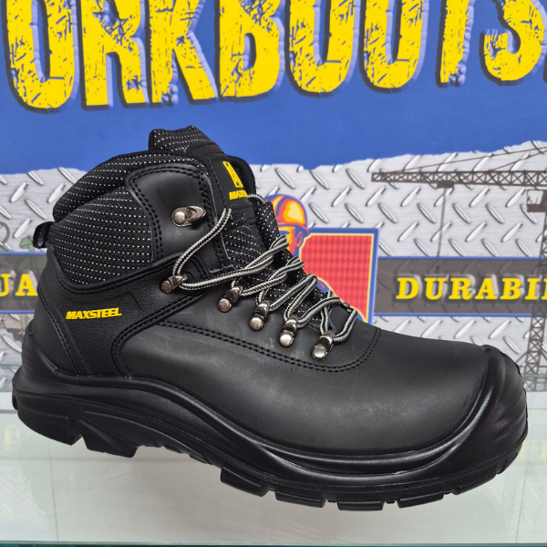 Max Steel Black Laced Safety Boot + Free Socks Gloves Fibre Cloth - Image 2