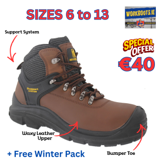 Max Steel Brown Laced Safety Boot + Free Winter Pack
