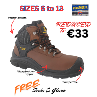 Max Steel Brown Laced Safety Boot + Free Socks & Gloves